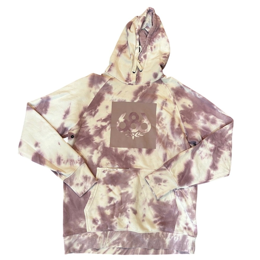 686 Hoodie Womens Purple Tie Dye Logo Pullover Sweatshirt Large